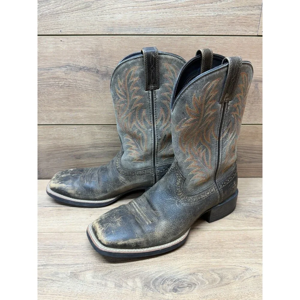 Ariat Mens Sport Square Toe Western Boots 10019958 Distressed Brooklyn Brown 9D